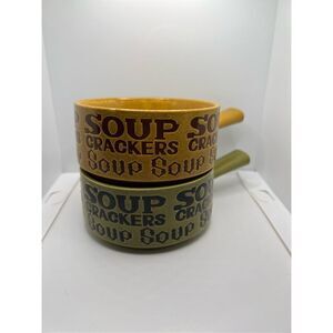 2  Vintage "Soup Cracker” Stoneware Mug Bowl - Made In Japan